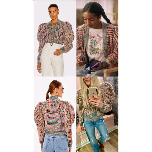 Ulla Johnson Fiora Wool Puff Sleeve Rainbow Cardigan Sweater Sz M / L - Picture 4 of 16